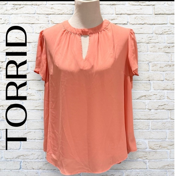 torrid Tops - TORRID Georgette Keyhole Top Blouse with Flutter Sleeves - Peach - Size 1